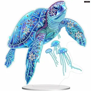 Classic 2D Flat Sea Turtle Print DIY Diamond Painting Kits, Tabletop Ornament Craft Kit for Home Office Desktop Decor, Relaxing Needlework Hobby Toy