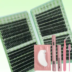 400~640Pcs Per Box, Lash Extension Kit,(20D-30D-40D-50D-60D) DIY Lashes Cluster D Curl, With Lash-Glue Bond And Seal, Lash Remover, Applicator Brush Tool, Gel Under Eye Pad, Eyelash Extension Tweezers For Self Application At Home, Party, Travel, Christmas