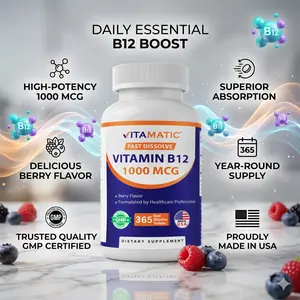 Vitamin B12 1000 mcg Fast Dissolve – 365 Tablets – Natural Berry Flavor – Supports Energy Metabolism & Nervous System Health