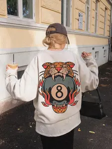 Lucky Leopard Sweatshirt Traditional Tattoo 8 Ball Grunge Streetwear Lucky Me Yallternative Aesthetic Vintage Western Crewneck