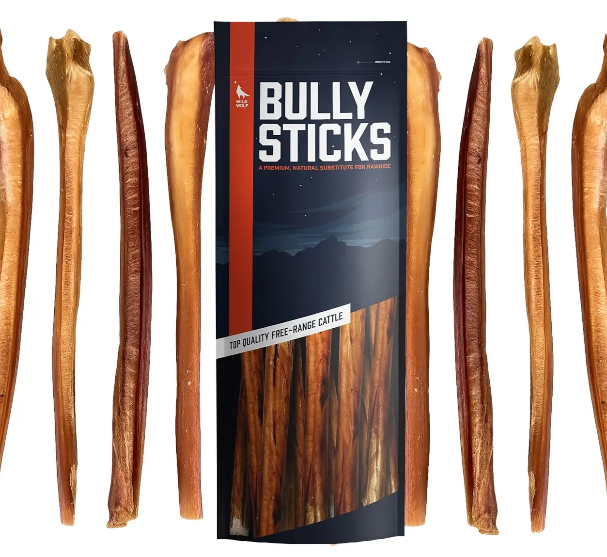 Wild Wolf 12-inch Half-Cut Bully Sticks (1 Pound) 100% Natural and Packed with Nutrients - Best for Small to Medium Dogs - Cut in Half for a Natural T