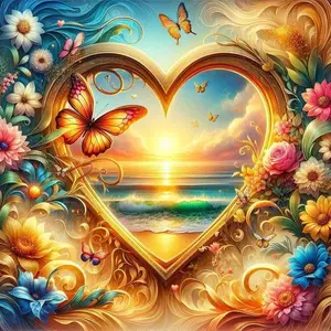 Heart Shaped DIY Handcraft Diamond Arts Colorful Painting Kit without Frame, Sunset Pattern Diamond Arts Colorful Painting, DIY Decor Painting for Bedroom