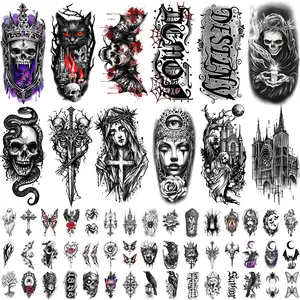 77 Sheets Temporary Tattoos, Gothic Style Horror Mystery Spider Skull Fake Tattoos for Adults Teens, Waterproof Realistic Weird Temporary Tattoo Stickers for Horror Makeup, Large Tattoos for Men Women