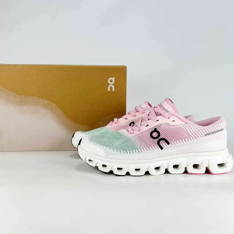 Gradient Pink Mint Mesh Running Sneakers Hollow Cushion Midsole Breathable Knit Upper For Marathon Jogging Daily City Walks