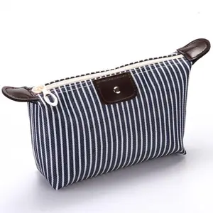 Compact Striped Cosmetic Pouch – Waterproof Zipper Bag for Travel & Everyday Organization
