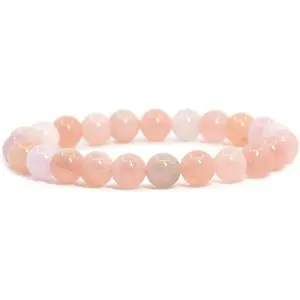 Angelstones Natural Peach Morganite Gemstone 8mm Round Beads Stretch Bracelet 7 Inch Unisex
