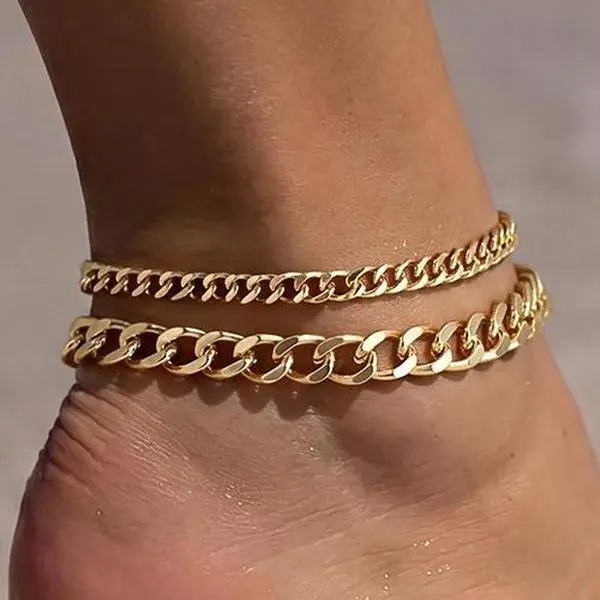 FREEKISS Chunky Cuban Link Chain Anklet for Women Waterproof Adjustable Length 8.5+2 Inch Fashion Chic Accessories Trendy Layered Anklet Set Jewelry Gift Suitable for Summer Beach Vacations Outdoorfun summerwins backtoschool