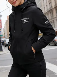 Women's Hooded Windbreaker Jacket "TATTOOED PRINCESS" Crown Print Outdoor Windproof Jacket Multi-Color Options Stand Collar Loose All-Season Warm Wind Coat Ideal for Daily Commute Hiking Climbing Wear Soft Comfortable Breathable Machine Washable