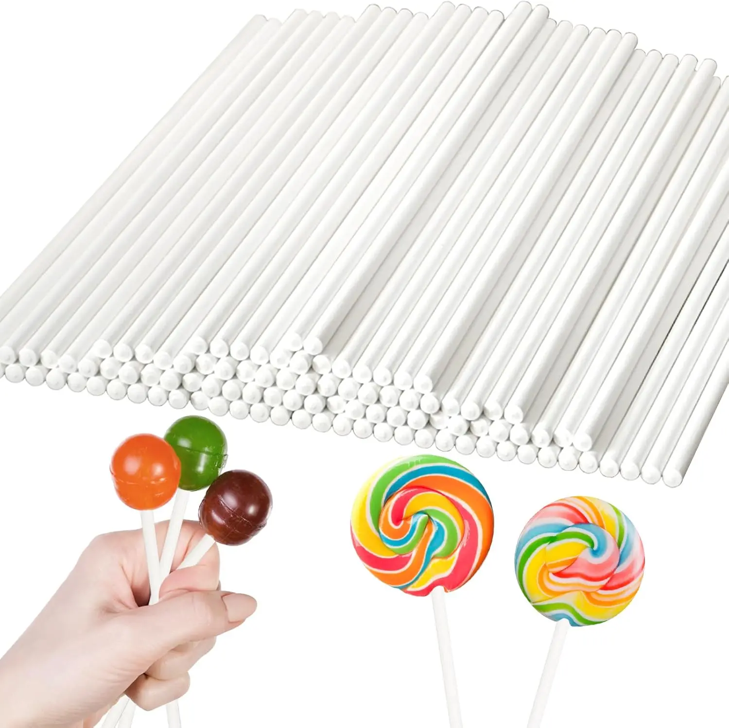 100 Pack 8 Inch White Lollipop Sticks,Long Paper  Sticks,White Paper Cake Pop Stick for Homemade Candy,Cupcake Toppers,,Dessert (Dia 4mm)