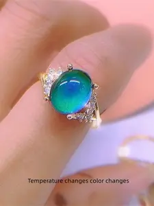 Fashionable Temperature Sensing Emotion Mood Ring for Women, Color Changing Adjustable Cross Design, Ideal Gift for Friends