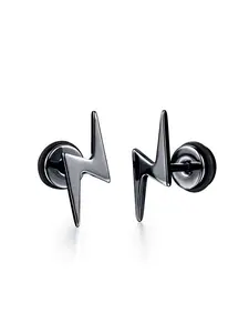 1 Pair Simple Lightning Design Stud Earrings, Elegant Minimalist Earrings, Fashionable Stainless Steel Jewelry for Daily & Party Decoration, Trendy Fashionable Accessories