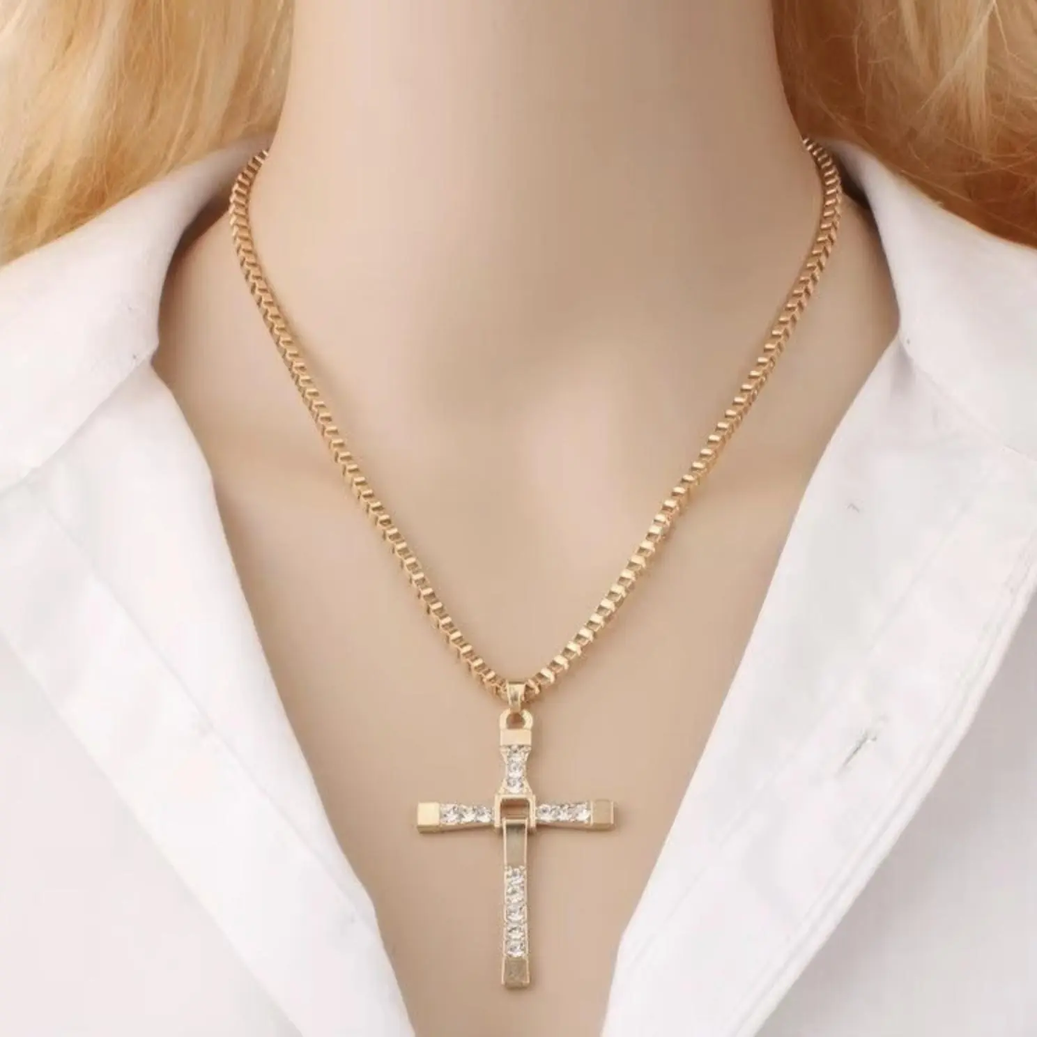 Dominic Toretto's Gold Cross Alloy Necklace from Fast and Furious FAMILY Cross Chain