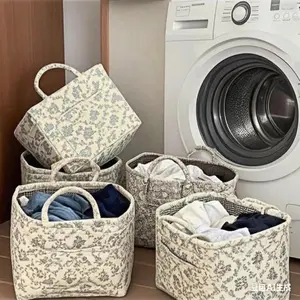 French Laundry Storage Basket, Snack Organizer, Outdoor Picnic Bag, Car Trunk Space-Saving Foldable Design, Large Capacity, Floral Pattern