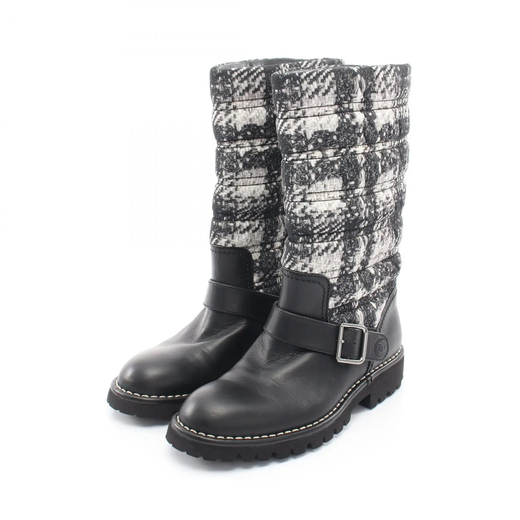 Pre-owned CHANEL Nylon Small Leather Goods Coco Mark Tweed Snow Boots