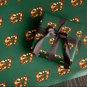 Golden Candy Cane 67 Meme Wrapping Paper Christmas, Festive Holiday Gift Wrap for Cozy Holiday Homes, Dark Green Colorful Gift Wrap