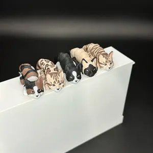 Flexi Articulated Cat / Mini Bookshelf Decor / Multi Colored / Miniature