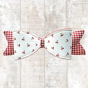 Gingham Cherry Large Fabric Bow