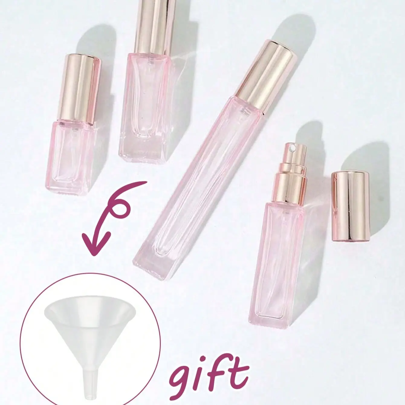 Glass Perfume Spray Bottle with Transparent Funnel, Aluminum Nozzle, Reusable Travel Atomizer, Portable Scent Dispenser