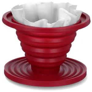 Collapsible Pour Over Coffee Dripper, Reusable Silicone Filter Holder, Travel Portable Pour Over Coffee Maker for Camping Picnic Party Traveling Office (Red)