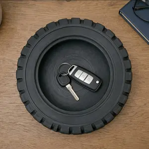 1Pc 3D Printed Car Tire Shaped Storage Tray, Desktop Decor Art Ornament, Creative Trinket Storage Box, Home Office Organizer, Ideal Birthday & Father's Day Gift