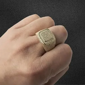 Gold-Plated Micro-Paved Zircon Ring Hip-Hop Men's Full Diamond Ring Men's Diamond Ring(Sheet)