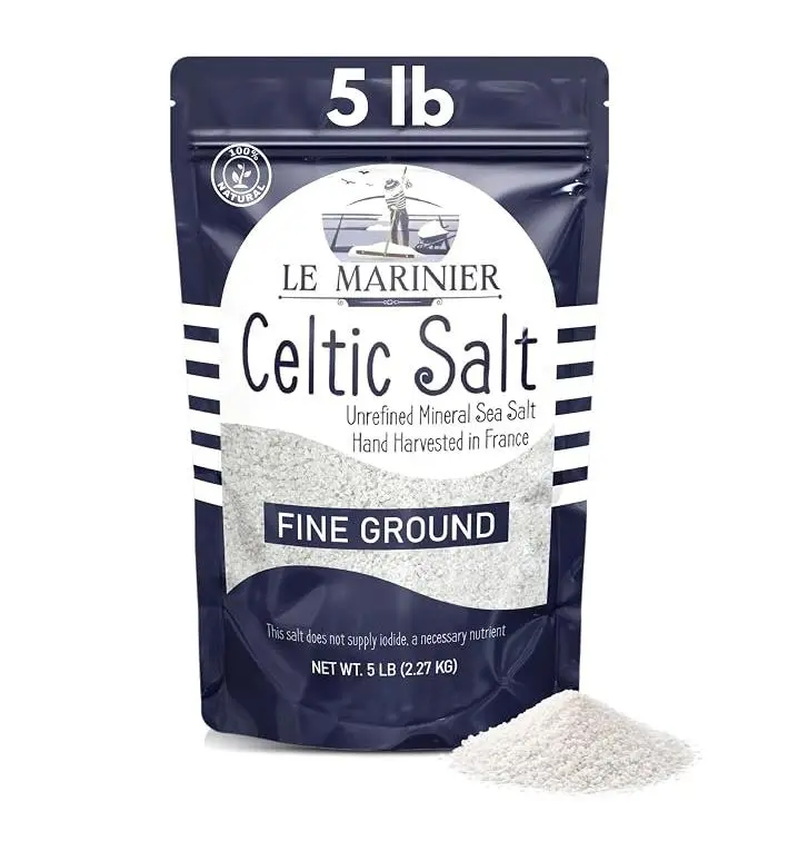 Le Marinier Celtic Salt Organic Fine Ground, 5lb Mineral Rich 100% Natural and Unrefined French Sea Salt Organic. Hand Harvested Mineral Sea Salt, Sal Celtica Organica (5lb Fine Ground)