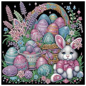 Festival Themed DIY Diamond Arts Colorful Painting Kit, Bunny & Eggs Pattern Diamond Arts Colorful Painting, DIY Decorative Art Picture for Beginner