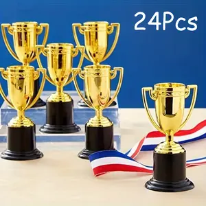 24 Pack Mini Trophy Awards Set, 4-Inch Gold Plastic Cups for Kids Party Favors, Sports Events & Classroom Rewards, Bulk Celebration Props