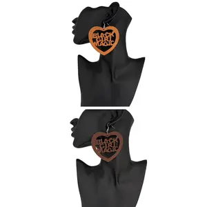Black Girl Magic Wooden Heart Earrings