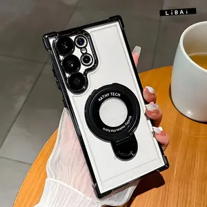 LIBAI Four-corner air cushion drop-proof phone case for Samsung S25 Ultra, S24 Ultra, S23 Ultra with adhesive holder and clear transparent stand 995