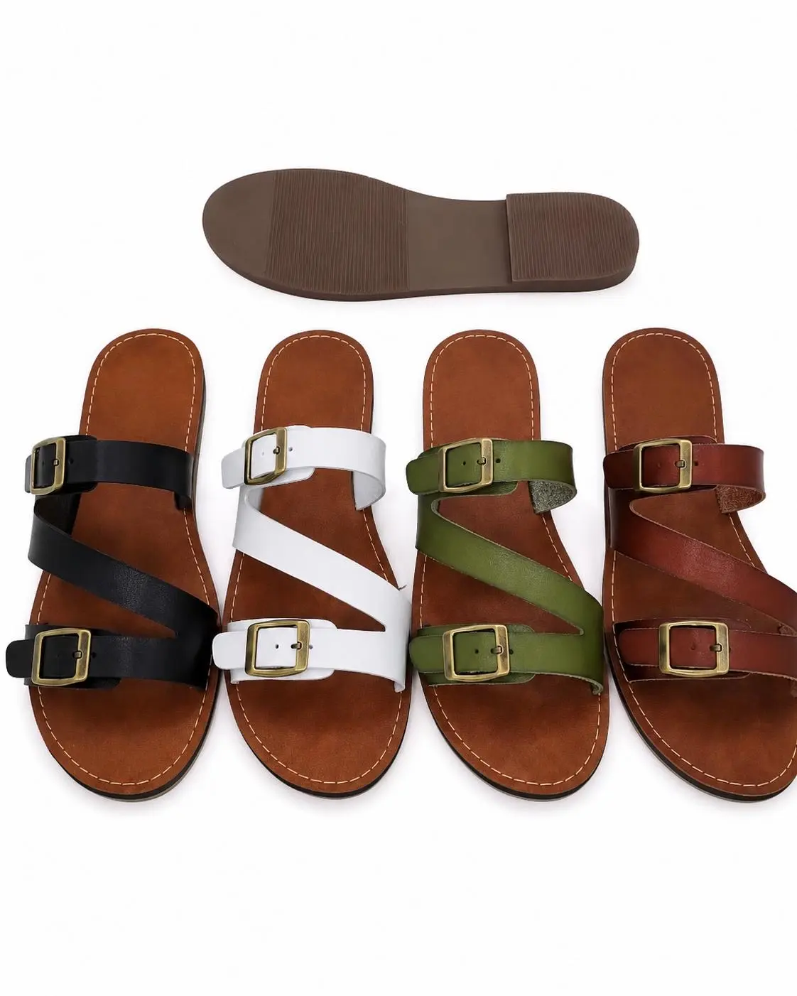 Crisscross Double-Buckle Slide Sandals