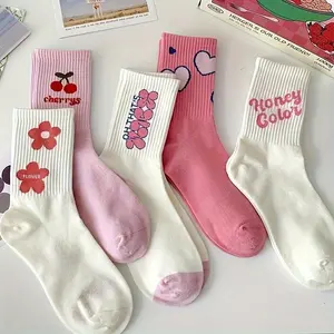 10 pairs of floral and heart shaped socks cute girl's mid tube style women's bare foot design also works as sports short socks for daily casual wear