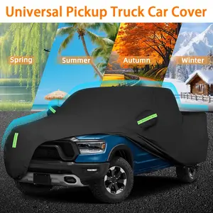 Universal 170T Oxford Cloth Pickup Truck Cover, Waterproof Black Car Cover with 6 Green Reflective Strips,For F-150, outdoor  Car Cover