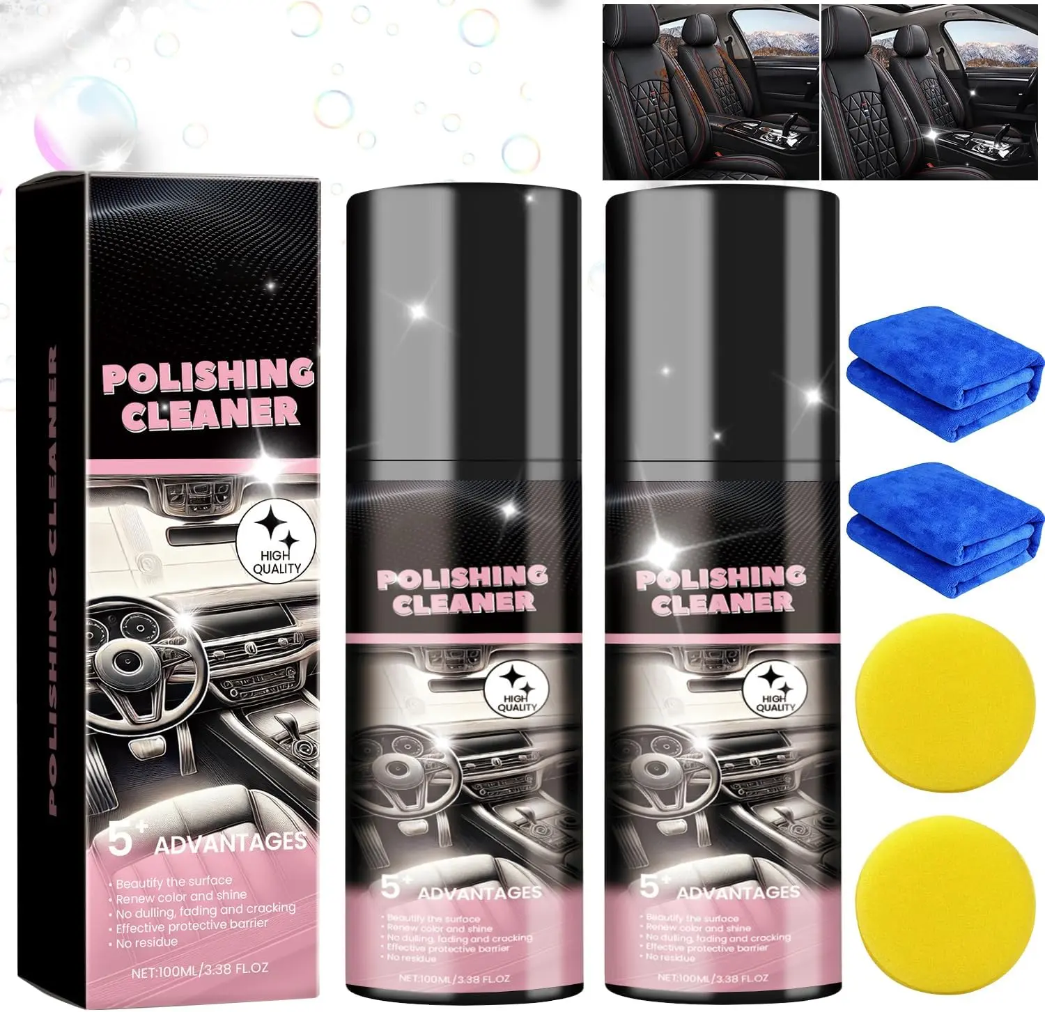 Car Interior Cleaner,100Ml Car Interior Cleaner,Total Interior Cleaner & Protectant,Vehicle Interior Polish,Protectant & Dressing, Decontaminatio, Interior All Purpose Car Cleaner(2Pcs) NIUYOU