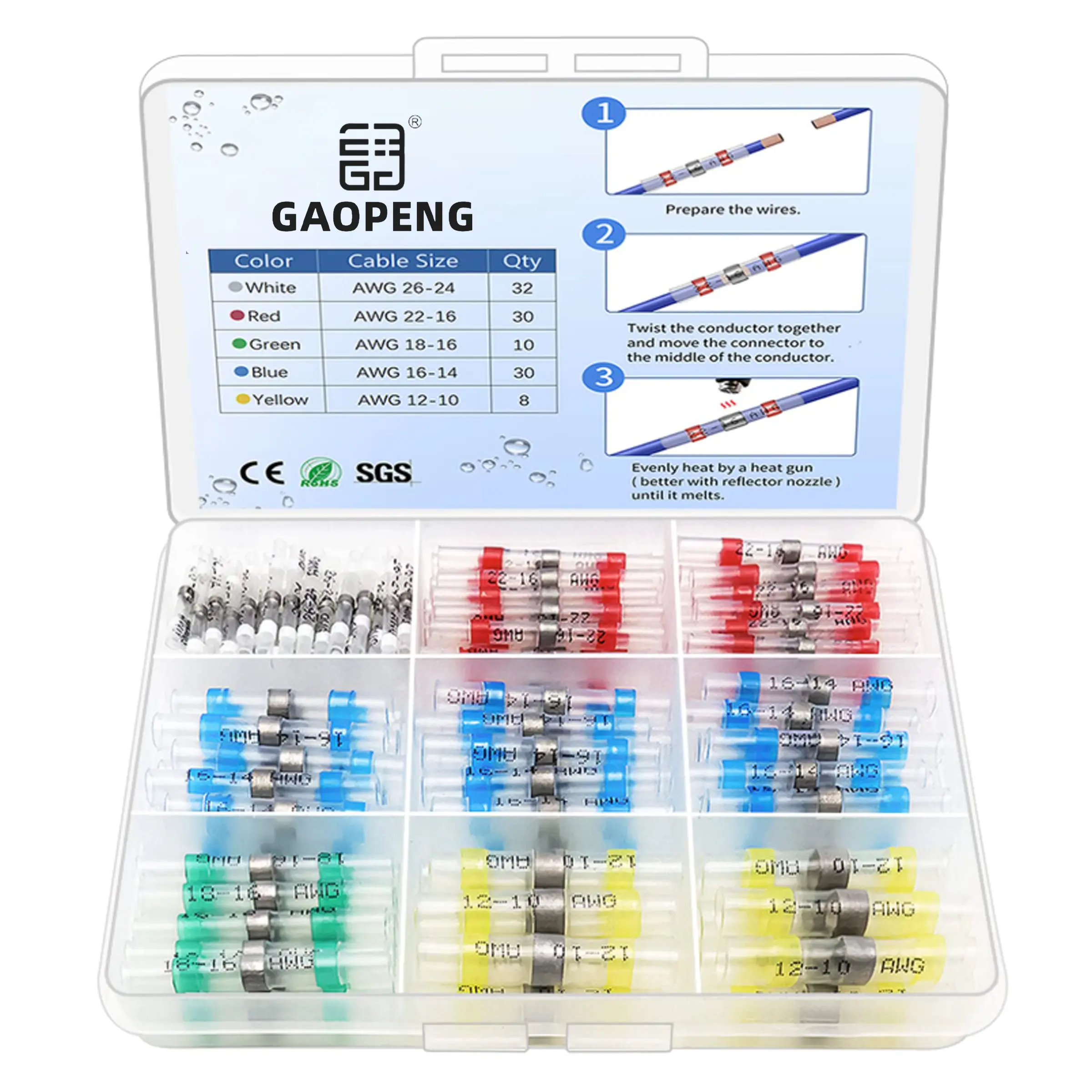 110 Piece Heat Shrink Cable Connector Set, Welding Sealed Connectors Kit, Terminal Plug Kit, Waterproof Marine Electrical Terminal Blocks