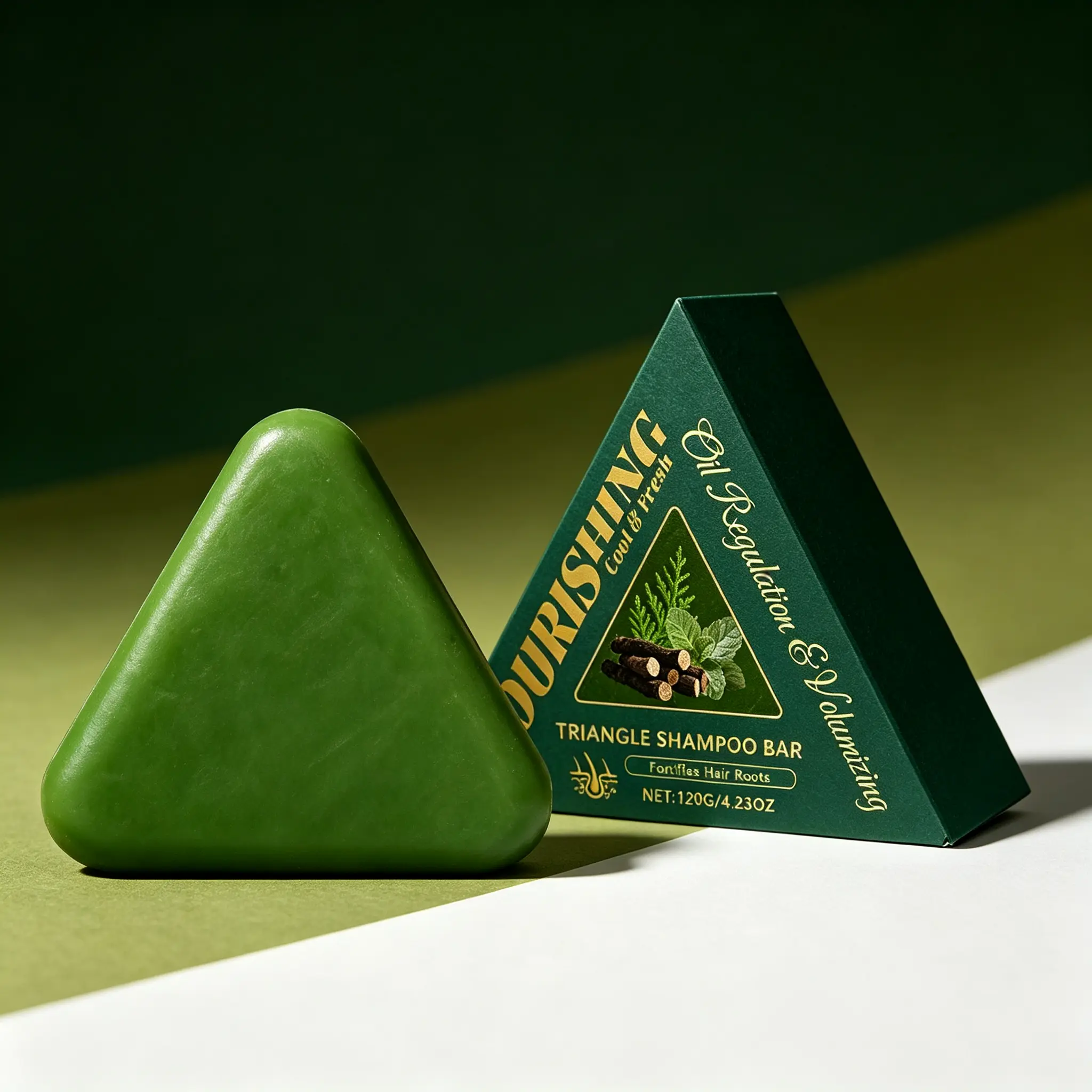 Triangular Herbal Nourishing Shampoo Bar – Cool & Fresh Formula That Gently Cleanses, Softens & Revitalizes Hair While Caring for Scalp Comfort | Plant-Infused, Long-Lasting Bar for Healthy, Shiny, Manageable Hair | 120g