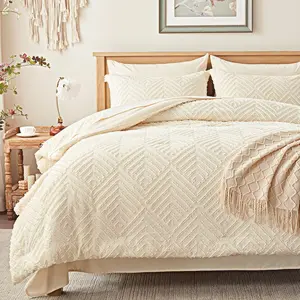 King Comforter Set 7 Pieces, Cream Tufted Bed in a Bag with Comforter and Sheets, All Season Boho Bedding Sets with 1 Comforter, 2 Pillow Shams, 2 Pillowcases, 1 Flat Sheet, 1 Fitted Sheet