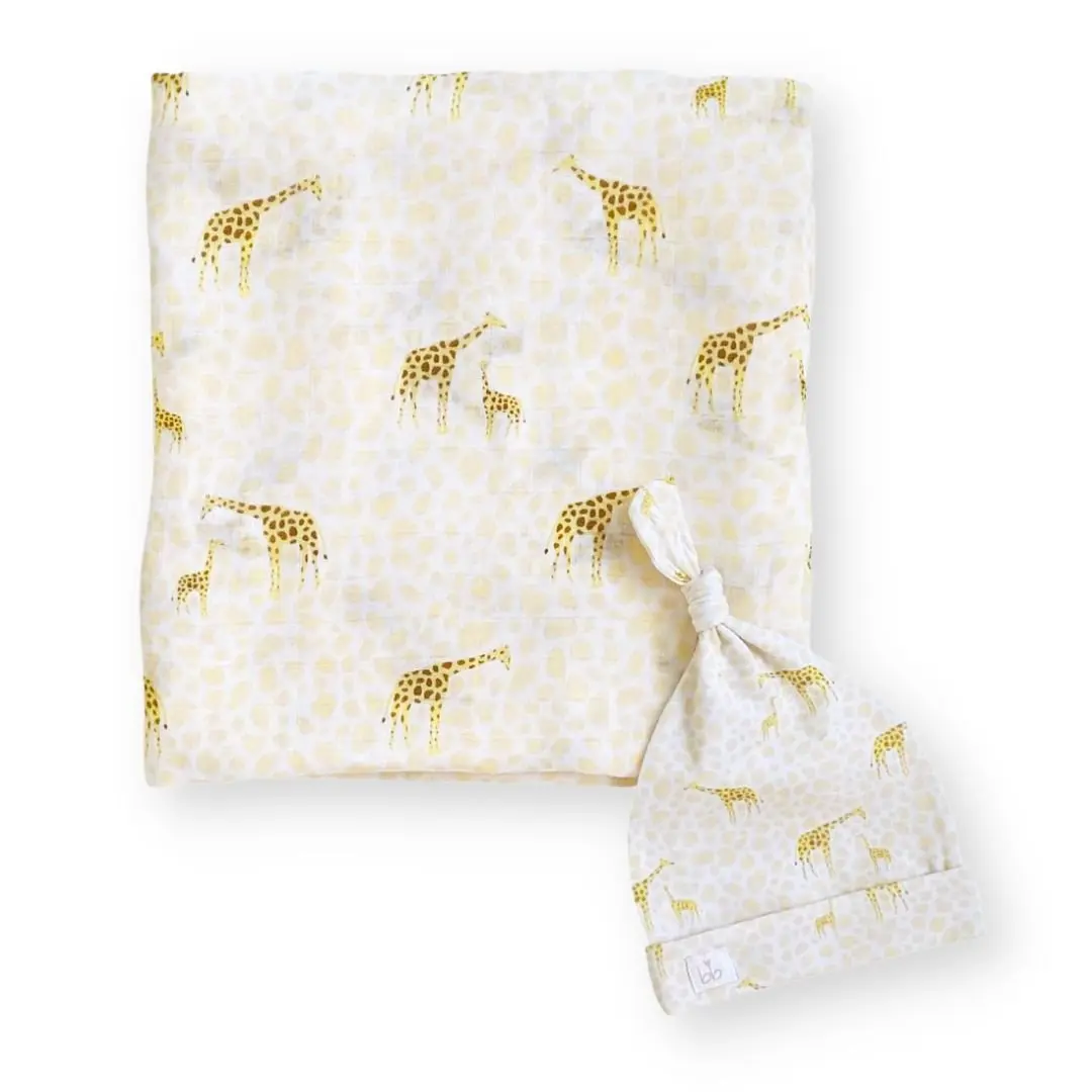 Bamboo Muslin Swaddle Blanket & Topknot Set - Into the Wild