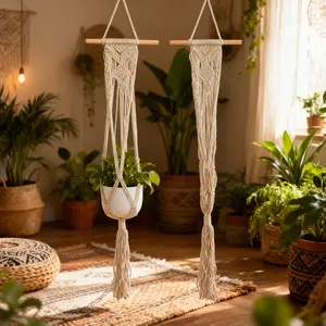 33" L Macrame Hanging Planter Hanger with Tassels, Ideal for Home Decor and Crafting
