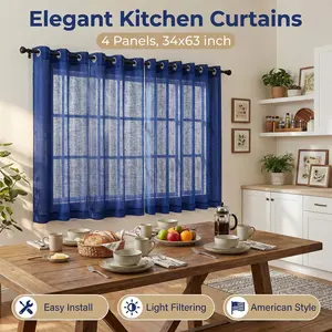 Curtain Club 4 Panels 34x63inch bamboo gauze semi transparent curtains with eyelets, artificial linen semi transparent sheer fabric, perfect Christmas gift for bedroom and living room L12