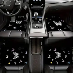 Butterfly Pattern Car Floor Mat, Universal Car Front & Rear Seat Protective Mat, Fashionable Durable Easy to Clean Car Interior Accessories for Women & Girls