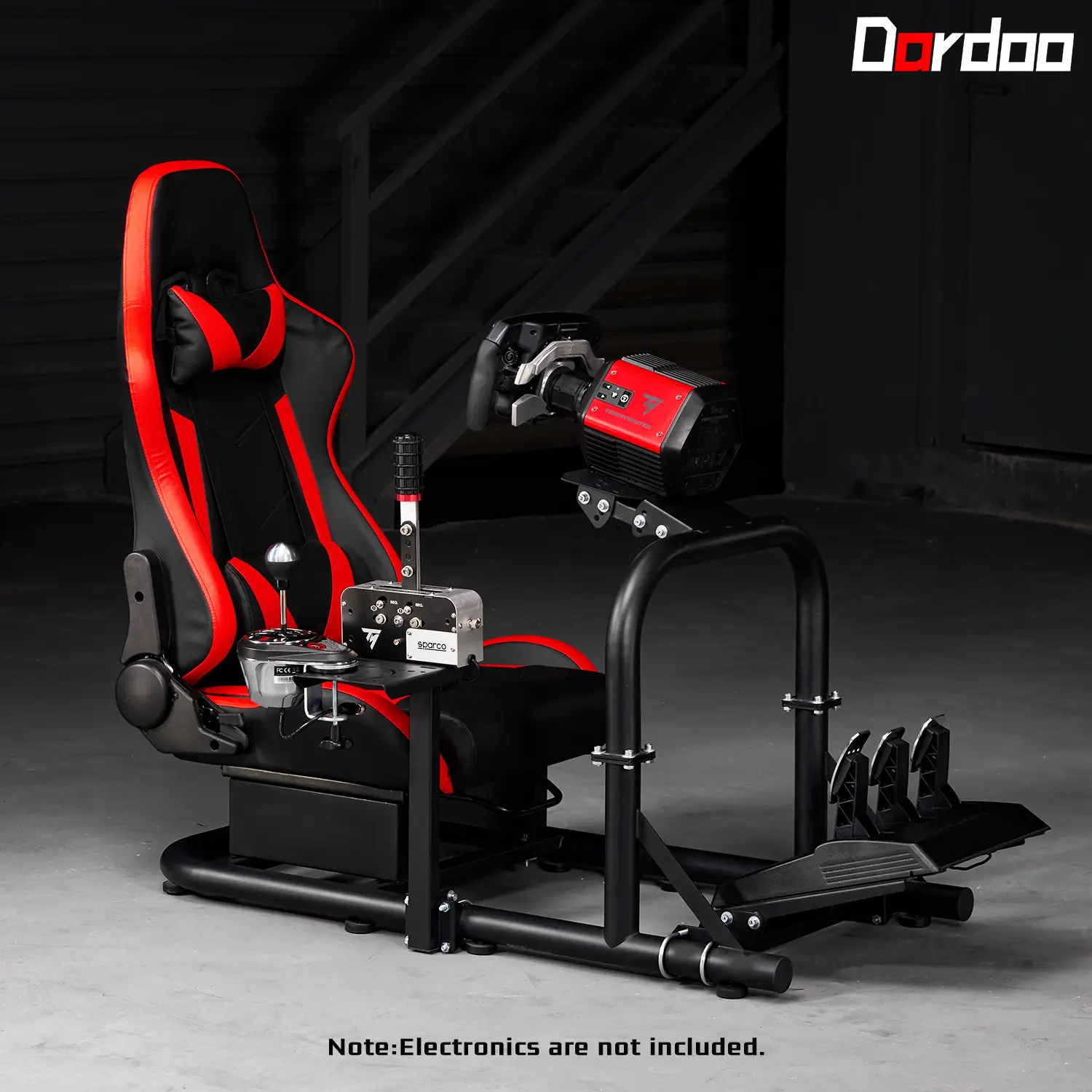 Dardoo G29 Racing Wheel Simulator Cockpit with Red Racing Gaming Chair, Hardware Compatible with G923, G920 & Most Brands on the Market, Adjustable Pedal Angles (Wheel, Handbrake, Shifter & Pedals Not Included)