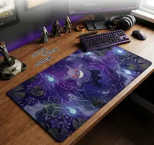 GGengarr Watercolor Desk Mat, Dark Gothic Gaming Mouse Pad, Purple Ghost Keyboard Mat
