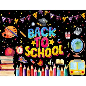 10x8ft Colorful Pencil Back to School on Black Vinyl Backdrop Photo Background