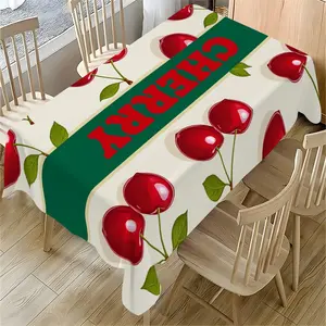 1PC All Seasons Peach Skin Tablecloth with Cherry Print, Large Size Home Décor Table Cover, Perfect for Restaurant Decorations, Kitchen Parties, Picnics, Weddings, Event Parties
