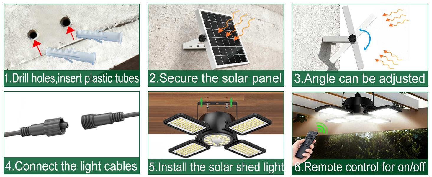 ISUNEMA Solar Shed Light Outdoor Indoor Upgrade 1200LM 174LED 4 and 1 Heads Motion Sensor Pendant Light, Solar Lights with 5 Lighting Modes Remote Control IP65 Waterproof for Barn Patio Gazebo Shop