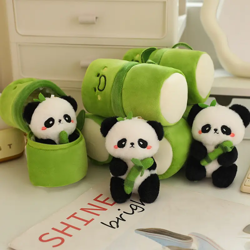 Giant Panda-Shaped Bamboo Tube Stuffed Keychain Pendant - With Small Figurine, Keychain Attachment, Chinese-Made Ideal Gift for Family (Toys & Hobbies, Dolls & Stuffed Toys)