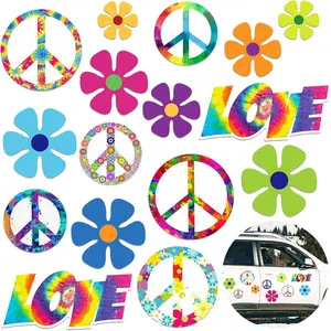 16 Pieces Hippie Flower Car Magnet Decorations 60s Theme Party Magnetic Decals Funny Fridge Magnets Flower Peace Car Sticker Love Sign Colorful Hippie Decals for Car Refrigerator Mailbox Decor