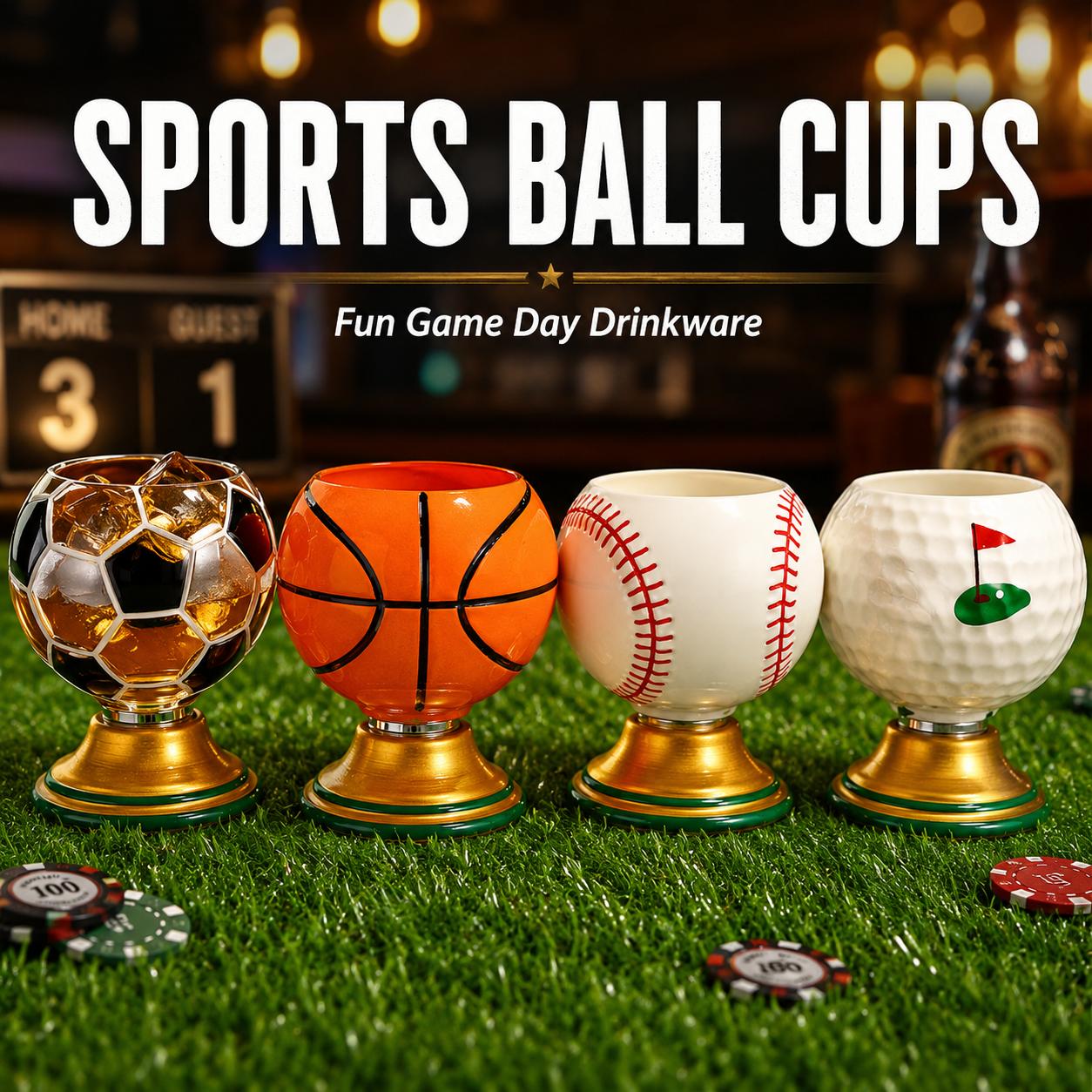 Sports Ball Cups, Fun Game Day Rotatable Drinkware, Soccer Basketball Baseball Golf Novelty Cups for Parties, Bar Decor & Sports Fans Gifts