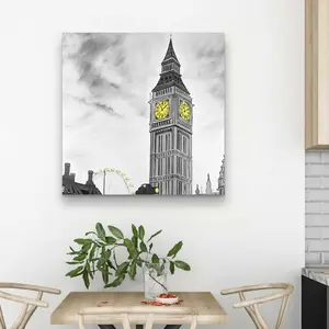 212 MAIN Big Ben Outline Canvas Print, 32x32 in. Gray Artistic Home Decor Photo, Gift-Worthy Wall Decoration, Room